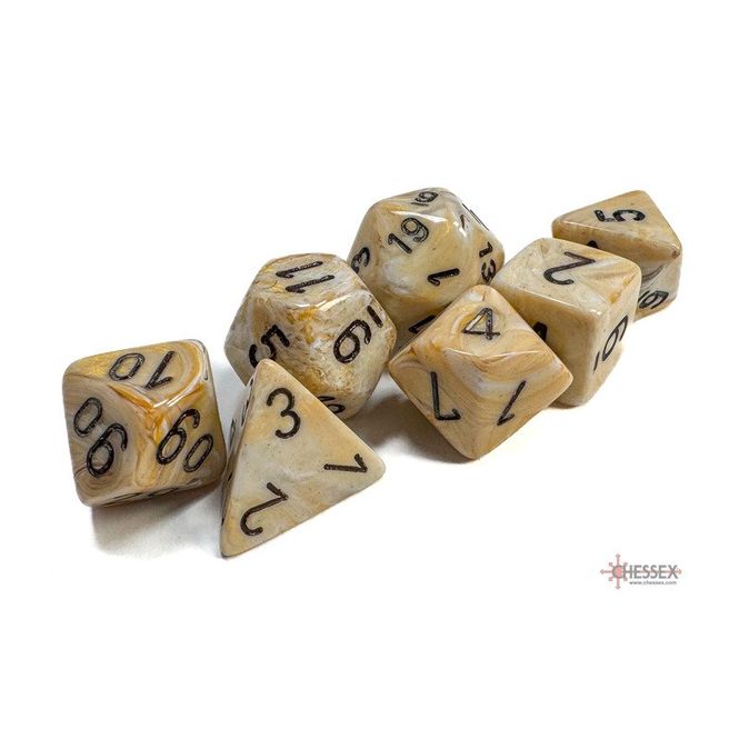 Hovedbilde Chessex - Marble Ivory/black Polyhedral 7-Dice ...